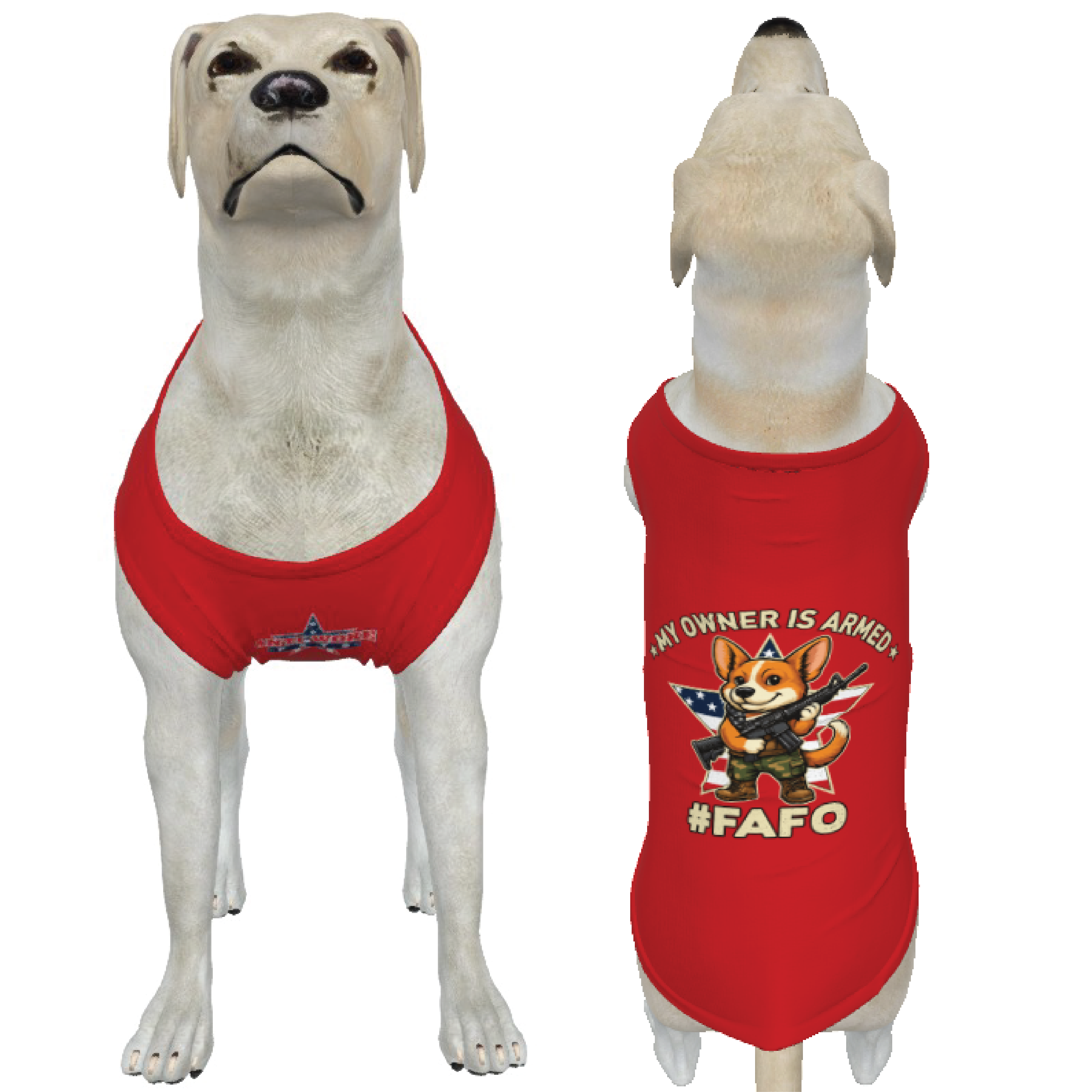 Corgie- Red- My Owner Is Armed- Star Flag- Medium Dog's Tank Top